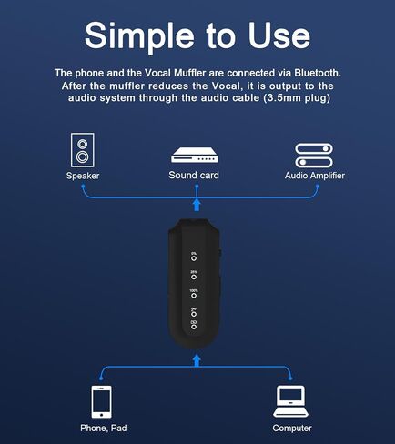 مزيل صوتي محمول ، التخلص من الصوت الذكي في الوقت الفعلي لآلات الكاريوكي ، مستقبل بتقنية Bluetooth متوافق مع أي متحدث 3.5 ملم in Kuwait