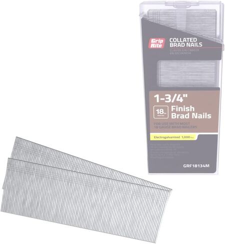 Grip-Rite 18-Gauge Collated Straight Brad Nails - Electro-Galvanized Steel Nails for Trim and Interior Finishing Applications - 1-3/4" - 1000 Count - GRF18134M in Kuwait