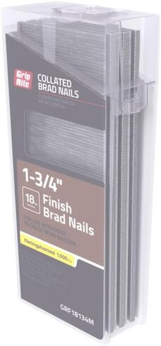 Grip-Rite 18-Gauge Collated Straight Brad Nails - Electro-Galvanized Steel Nails for Trim and Interior Finishing Applications - 1-3/4" - 1000 Count - GRF18134M in Kuwait