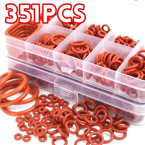 351 PCS/Box Red Silicone O Ring Sealing Washer Faucet Silicone Gasket Car Repairing Rubber Ring, 10 Sizes in Kuwait