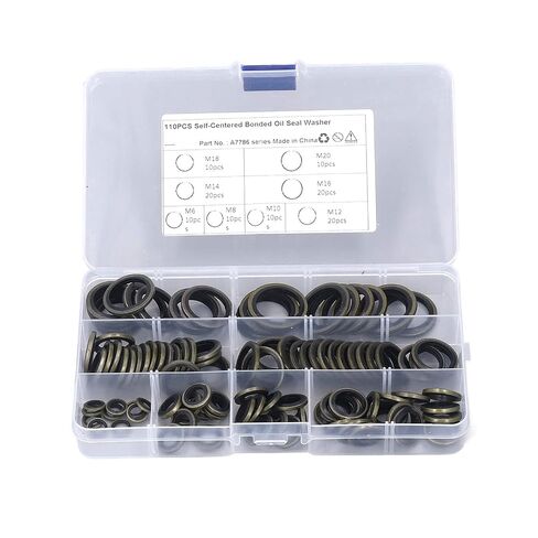 110Pcs Oil Drain Plug Gasket, 8 Sizes Oil Plug Crush Washer Assortment, M6 M8 M10 M12 M14 M16 M18 M20 Drain Plug Crush Washer Set, Metal Oil Seal Kits with Storage Box in Kuwait