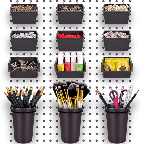G.CORE 12 Pack Pegboard Bins & Cups with Hooks & Loops, Peg Board Hooks Assortment Organizer Accessory, Various Tools Storage Arrange Kit for Garage Craft Workshop Workbench Hobby Office (White) in Kuwait