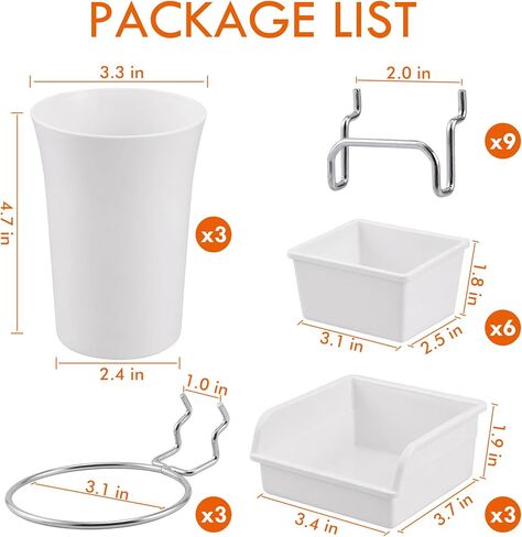 G.CORE 12 Pack Pegboard Bins & Cups with Hooks & Loops, Peg Board Hooks Assortment Organizer Accessory, Various Tools Storage Arrange Kit for Garage Craft Workshop Workbench Hobby Office (White) in Kuwait