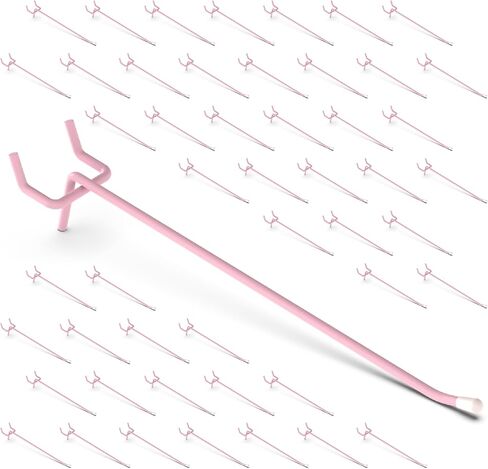 50-Pack Pink Pegboard Hooks 2 Inch - Fits 1/8 and 1/4 Inch Boards | Decorative Metal Peg Board Hangers with Rubber Safety Tips - Heavy Duty Organizer for Craft Room, Garage & Retail Display in Kuwait