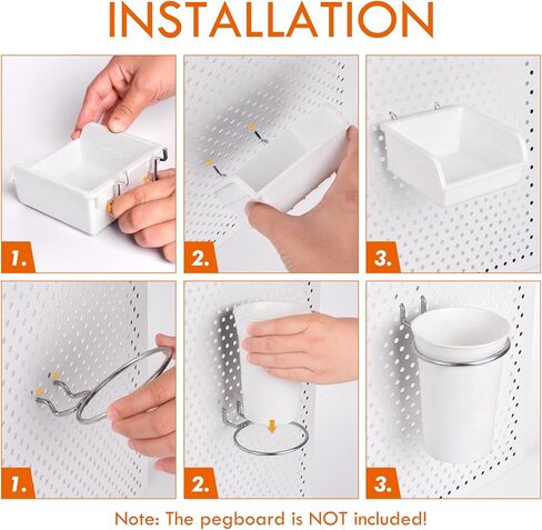 G.CORE 12 Pack Pegboard Bins & Cups with Hooks & Loops, Peg Board Hooks Assortment Organizer Accessory, Various Tools Storage Arrange Kit for Garage Craft Workshop Workbench Hobby Office (White) in Kuwait