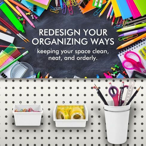 G.CORE 12 Pack Pegboard Bins & Cups with Hooks & Loops, Peg Board Hooks Assortment Organizer Accessory, Various Tools Storage Arrange Kit for Garage Craft Workshop Workbench Hobby Office (White) in Kuwait