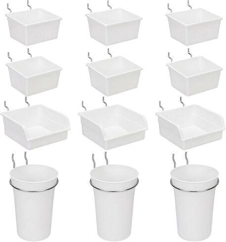 G.CORE 12 Pack Pegboard Bins & Cups with Hooks & Loops, Peg Board Hooks Assortment Organizer Accessory, Various Tools Storage Arrange Kit for Garage Craft Workshop Workbench Hobby Office (White) in Kuwait