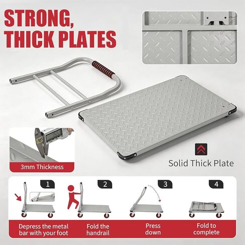 Heavy Duty Platform Truck Cart, 36"X24" Flatbed Cart Folding Hand Trucks, 2000Lbs, 6" Swivel Brake Casters, Foldable Folding Dolly for Warehouse Garage Moving in Kuwait