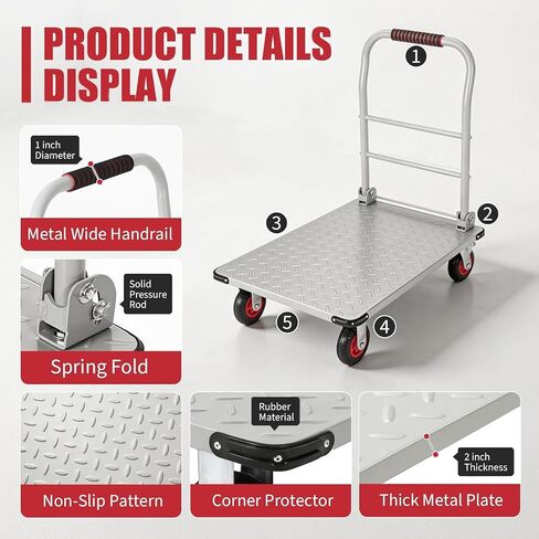 Heavy Duty Platform Truck Cart, 36"X24" Flatbed Cart Folding Hand Trucks, 2000Lbs, 6" Swivel Brake Casters, Foldable Folding Dolly for Warehouse Garage Moving in Kuwait