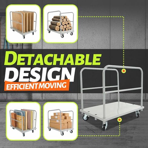 23x34inch Steel Panel Truck Cart, Flat Dolly Cart, Flatbed with 2000 lbs Capacity Platform Truck, Heavy Duty Lumber Drywall Dolly, 4 Swivel Casters, Board with 2 Detachable Side Handrails in Saudi Arabia