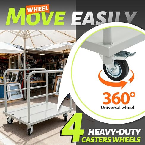 23x34inch Steel Panel Truck Cart, Flat Dolly Cart, Flatbed with 2000 lbs Capacity Platform Truck, Heavy Duty Lumber Drywall Dolly, 4 Swivel Casters, Board with 2 Detachable Side Handrails in Saudi Arabia