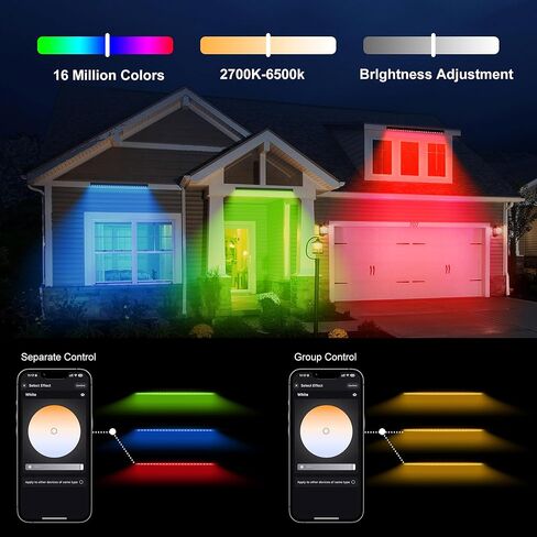 شريط إضاءة ذكي للحائط مقاس 20 بوصة RGBCW - مصباح LED مقاوم للماء قابل للربط للداخل/الخارج مع التطبيق/التحكم الصوتي، 16 مليون لون، قابل للتعتيم، مزامنة الموسيقى، 50 وضعًا للمشهد، مؤقت، AC120V in Kuwait