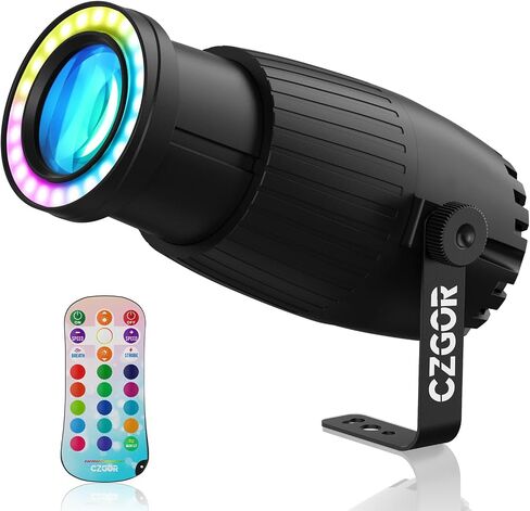 20W Pinspot Light, Czgor RGBW 4-in-1 LED Stage Light for Party | with 24 LEDs Ring Lights, 3 Effect Light & 15 Light Color, Manual Focus Disco Ball Spotlight for Show Bar Club Wedding in Saudi Arabia