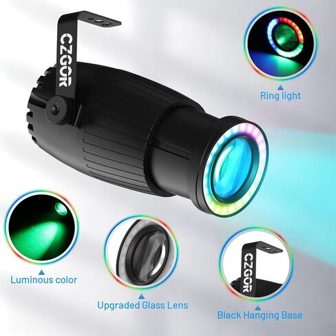 20W Pinspot Light, Czgor RGBW 4-in-1 LED Stage Light for Party | with 24 LEDs Ring Lights, 3 Effect Light & 15 Light Color, Manual Focus Disco Ball Spotlight for Show Bar Club Wedding in Saudi Arabia