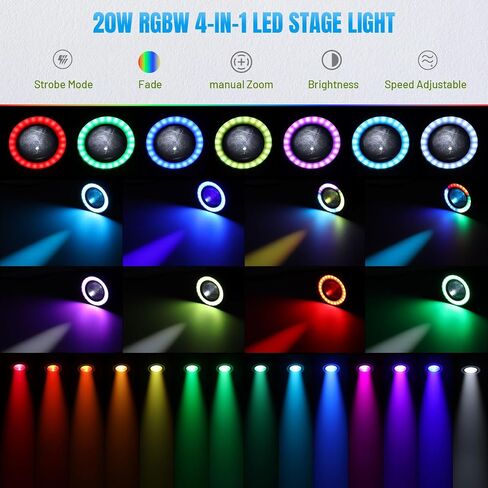 20W Pinspot Light, Czgor RGBW 4-in-1 LED Stage Light for Party | with 24 LEDs Ring Lights, 3 Effect Light & 15 Light Color, Manual Focus Disco Ball Spotlight for Show Bar Club Wedding in Saudi Arabia