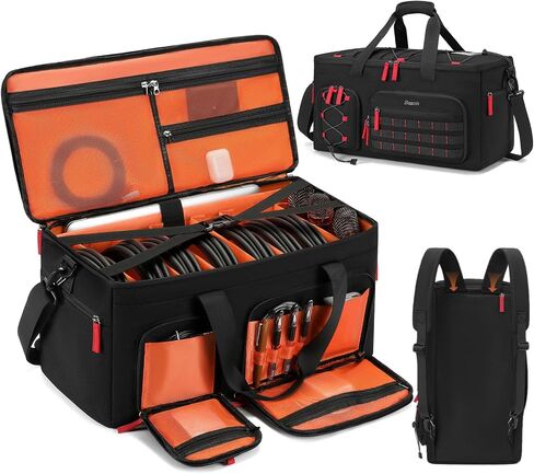 Bosstin DJ Cable Gig Bag for Equipment ، DJ Cable Organizer Backers with Disachable Dividers and Botted ، DJ Mixer Bag for Music Gear Accounts with 15.6 '' Comptop (Black) in Kuwait