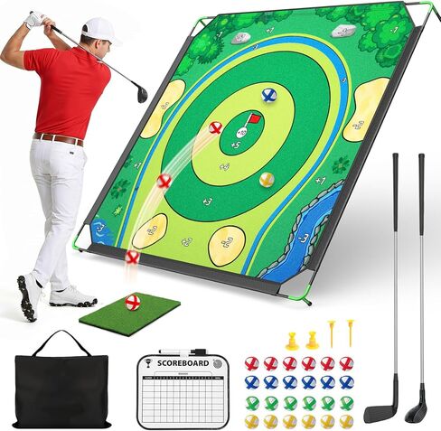 Golf Chipping Game Set, 71 X 71 in Large Golf Practice Mat with 2 Adjustable Clubs, Hitting Mat, 24 Sticky Balls, 2 Golf Tees, Scoreboard & Carry Bag, Indoor Outdoor Golf Training Game for Adults in Kuwait