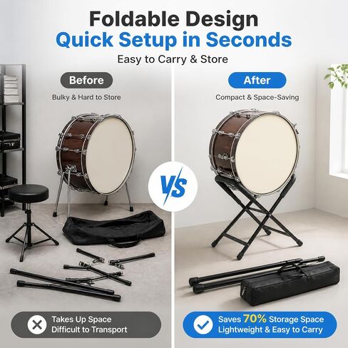 Folding Bass Drum Stand Adjustable Steel Drum Legs, Fits 11.8–18.5" Width, Supports Up to 28" Drums, Portable Anti-Slip Drum Holder for Orchestra, Band & Studio in Kuwait