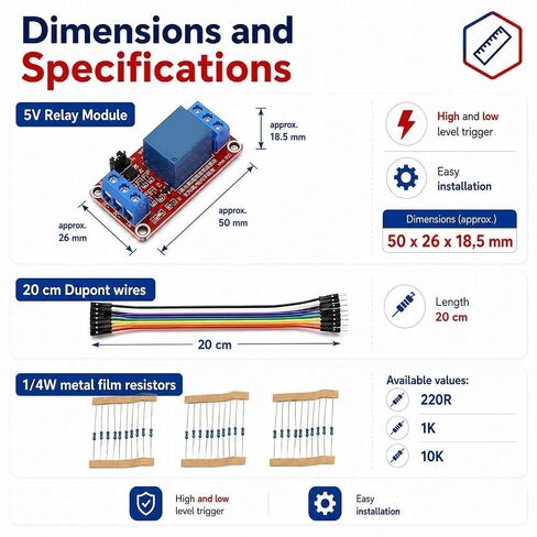 10PCS DC 5V 1 Channel Relay Module, High/Low Level Trigger Relay Switch Board with Optocoupler Isolation, 20cm Jumper Wires and 10K 1K 220R Resistors for Arduino Raspberry Pi in Kuwait