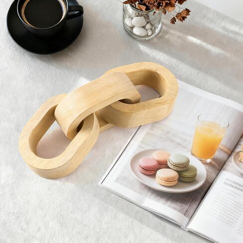 Wood Chain Link Decor, 3 Link Wooden Chain Sculpture for Farmhouse Home Decor, Natural Wood Shelf Decor for Coffee Table, Entryway, Living Room, Bedroom, Rustic Neutral Accent in Kuwait