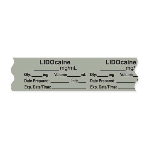 PDC Healthcare AN-2-11 "LIDOcaine mg/mL" Removable Anesthesia Tape with Expiration Date, Time and Initial, 1" Core, 3/4" Width, 500" Length, Gray, Pack of 500 in Kuwait