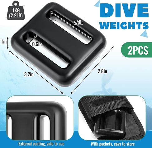 Tellegloww 2 Pack 2.2 Lbs Scuba Diving Weight System with 2 Black Nylon Belt Pockets for Buoyancy Control, Freediving, Spearfishing in Kuwait