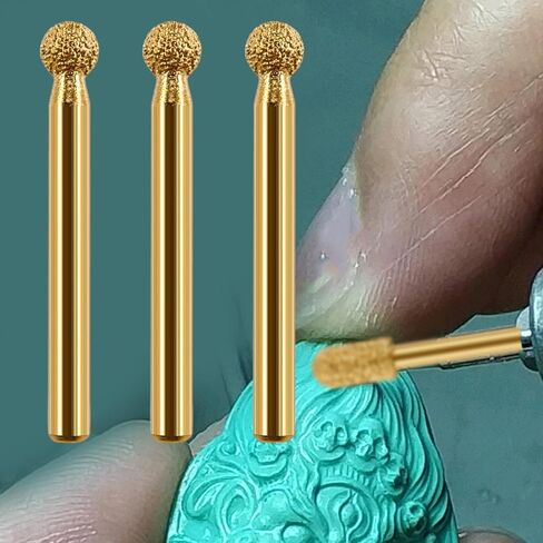 3 Pieces Polishing Heads Grinding Bit Rotary Grinder Point Diamond Burr Drill Metal Accessory Shock Resistant Design for Engraving Jewelry, Gold, 8mm in Kuwait