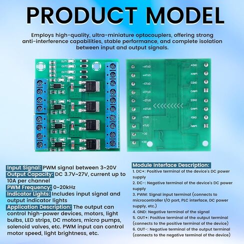وحدة MOSFET MOSFET Switch وحدة محرك 4 قنوات أكسيد معدني أشباه الموصلات ترانزستور التأثير الميداني 400 وات تيار مستمر 3.7-27 فولت 10 أمبير لوحة تحكم التبديل الإلكترونية ذات الطاقة الكبيرة in Kuwait