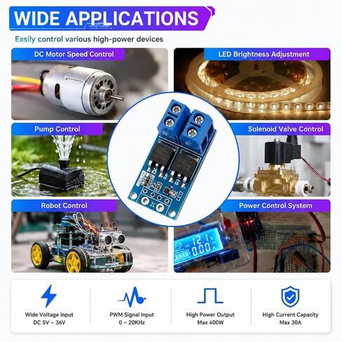 6 قطع وحدة محرك تبديل MOSFET مزدوجة عالية الطاقة، DC 5V-36V 15A 400W PWM لوحة تحكم لسرعة محرك DC صمام الملف اللولبي لمضخة LED باهتة، متوافق مع Arduino Raspberry Pi ESP32 PLC in Kuwait