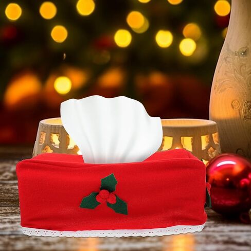 Yardwe 2 Pcs Red Fabric Napkin Boxes with Oval Opening, Foldable Cloth Napkin Holders for Convenient Storage, for Office Tissue Storage and Going during Christmas in Kuwait