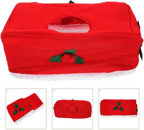 Yardwe 2 Pcs Red Fabric Napkin Boxes with Oval Opening, Foldable Cloth Napkin Holders for Convenient Storage, for Office Tissue Storage and Going during Christmas in Kuwait