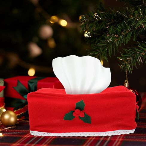 Napkin Holders Convenient Storage Red Fabric with Oval Opening 2 Pcs Foldable Paper Towel Boxes and Christmas Party Decoration Tissue Dispensers for Office Tissue Storage in Kuwait