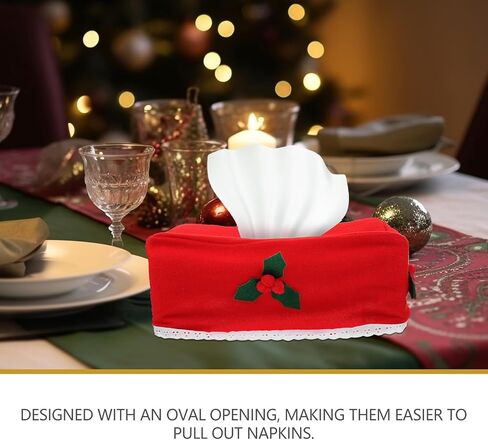 Napkin Holders Convenient Storage Red Fabric with Oval Opening 2 Pcs Foldable Paper Towel Boxes and Christmas Party Decoration Tissue Dispensers for Office Tissue Storage in Kuwait