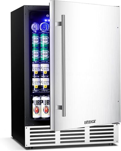 EUHOMY 24 Inch Beverage Refrigerator, Undercounter Beverage Fridge 180 Can with Stainless Steel Door for Home Patio, Beverage Cooler Built-in or Freestanding, outdoor refrigerator for Soda Beer Wine in Kuwait