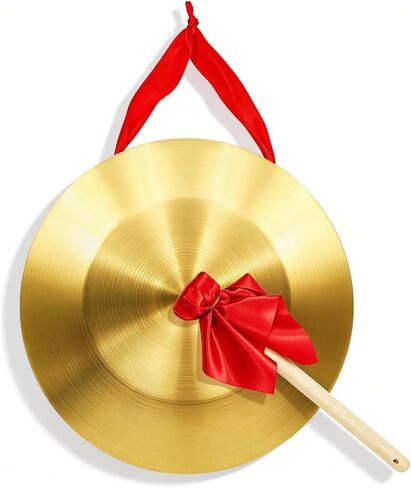12.6 Inch Gong Instrument | Chinese Traditional Percussion Instrument Copper Gong with Beater and Red Hanging Ribbon for Festivals, Celebration and Party in Kuwait