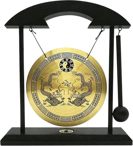 Chinese Feng Shui Gong Mini Desktop,Gossip Chart Pattern Copper Gong with Wood Stand,Small Gong for Meditation Zen Decor, Home Office Desk Display Calming Sound Gift(Bagua) in Kuwait