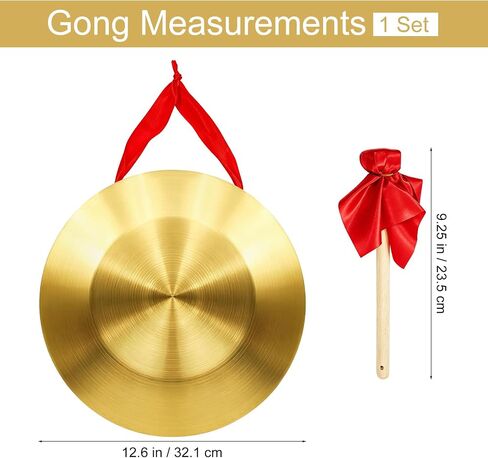 12.6 Inch Gong Instrument | Chinese Traditional Percussion Instrument Copper Gong with Beater and Red Hanging Ribbon for Festivals, Celebration and Party in Kuwait