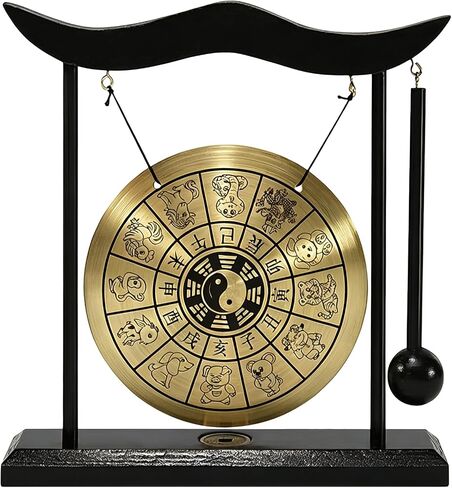Chinese Feng Shui Gong Mini Desktop,Gossip Chart Pattern Copper Gong with Wood Stand,Small Gong for Meditation Zen Decor, Home Office Desk Display Calming Sound Gift(Bagua) in Saudi Arabia