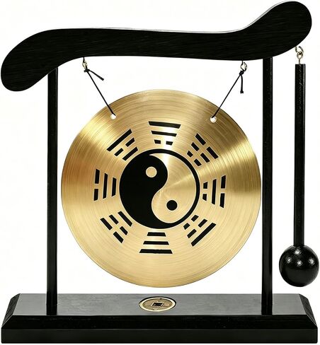 Chinese Feng Shui Gong Mini Desktop,Gossip Chart Pattern Copper Gong with Wood Stand,Small Gong for Meditation Zen Decor, Home Office Desk Display Calming Sound Gift(Bagua) in Saudi Arabia
