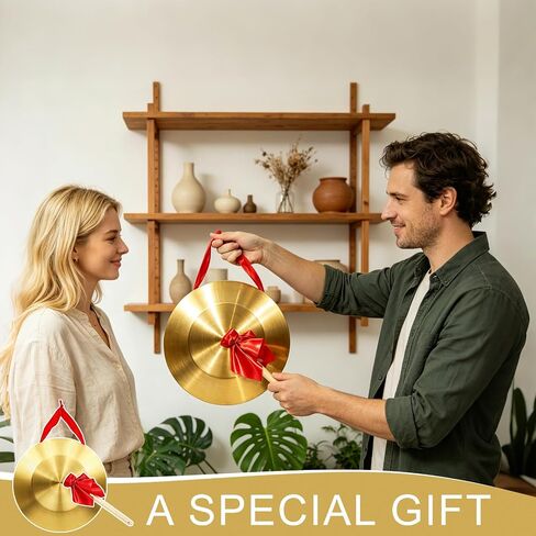 12.6 Inch Gong Instrument | Chinese Traditional Percussion Instrument Copper Gong with Beater and Red Hanging Ribbon for Festivals, Celebration and Party in Kuwait