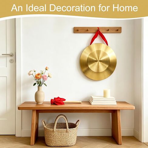 12.6 Inch Gong Instrument | Chinese Traditional Percussion Instrument Copper Gong with Beater and Red Hanging Ribbon for Festivals, Celebration and Party in Kuwait