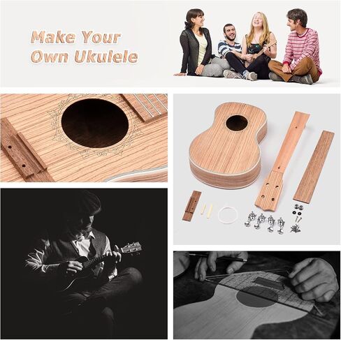 26 Inch DIY Ukulele Kit, Soprano Guitar Build Assembly Wooden Small Hawaiian Instrument Manual Handwork Custom Tools Accessories in Kuwait