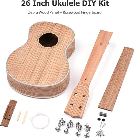 26 Inch DIY Ukulele Kit, Soprano Guitar Build Assembly Wooden Small Hawaiian Instrument Manual Handwork Custom Tools Accessories in Kuwait