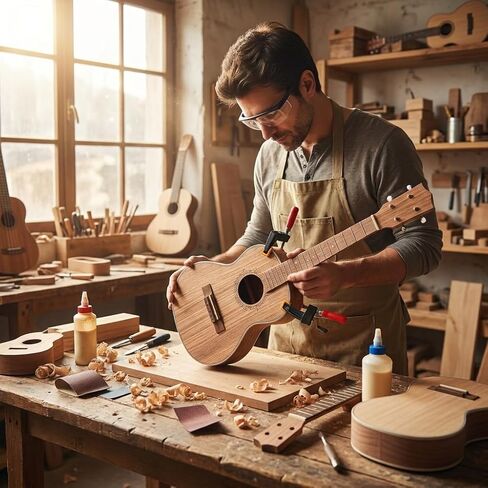 26 Inch DIY Ukulele Kit, Soprano Guitar Build Assembly Wooden Small Hawaiian Instrument Manual Handwork Custom Tools Accessories in Kuwait