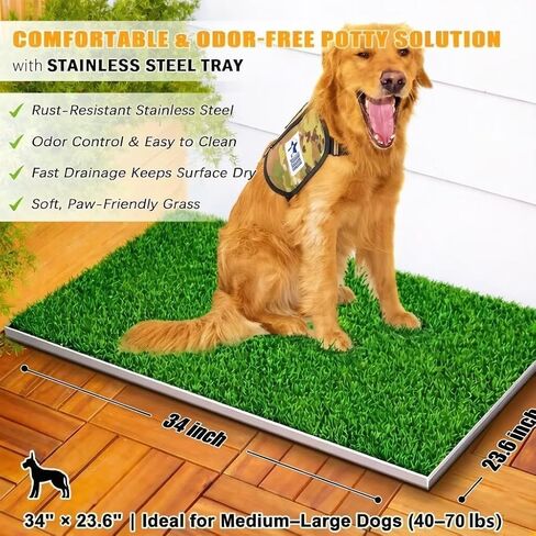 Dog Grass Pad with Tray,4 Layer Drainage System, Stainless Steel Tray & Odor-Free DesignIn Door/Outdoor Potty for Small to Large Dogs Balcony, Porch & Home Use in Kuwait