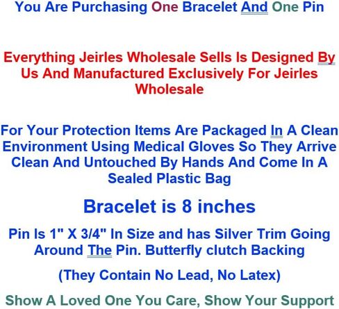 1 Blue I Support Colon Cancer Awareness Bracelet & 1Blue Enamel Ribbon Pin With Metal Clasp Pin & Bracelet - Show Your Support For Colon Cancer Awareness | Metal Clasp, Support Awareness, 1 Bracelet & 1 Pin in Kuwait