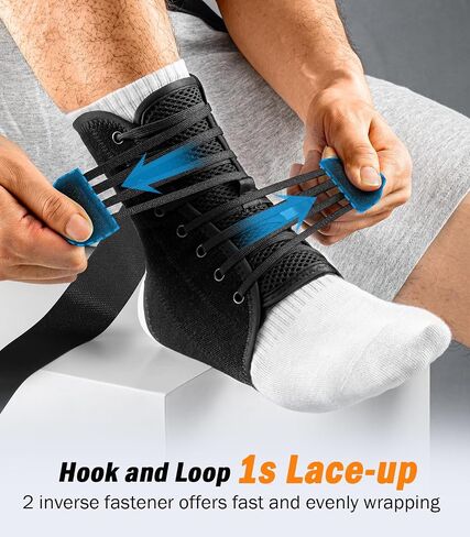 Slim-Fit Ankle Brace for Sprained Ankle, Quick Lace Up Ankle Support for Women Men with 2 Auto-Shaped Pads, Air Fabric Cool Ankle Stabilizer for Injury Recover, Running,Sports, M(12"-13") in Kuwait