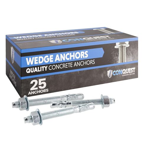 Conquest 5/8" x 3-1/2" 304 Stainless Steel Wedge Anchors for Concrete (25-Pack), Heavy Duty 5/8 Anchor Bolts for Outdoor Concrete Fastening, Residential, and Light Commercial Projects in Kuwait