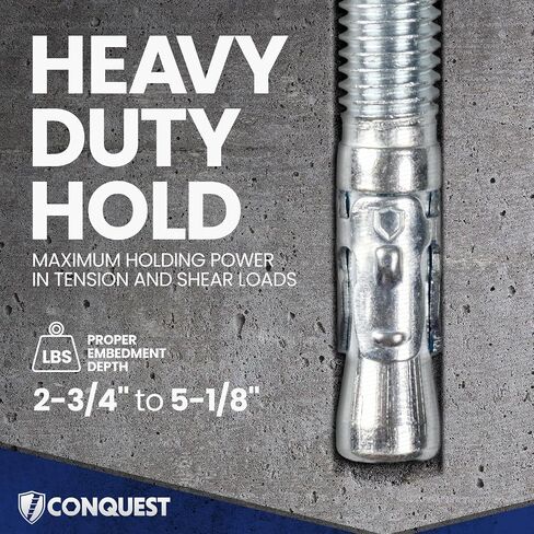 Conquest 5/8" x 3-1/2" 304 Stainless Steel Wedge Anchors for Concrete (25-Pack), Heavy Duty 5/8 Anchor Bolts for Outdoor Concrete Fastening, Residential, and Light Commercial Projects in Kuwait