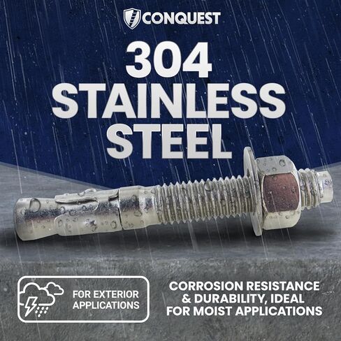 Conquest 5/8" x 3-1/2" 304 Stainless Steel Wedge Anchors for Concrete (25-Pack), Heavy Duty 5/8 Anchor Bolts for Outdoor Concrete Fastening, Residential, and Light Commercial Projects in Kuwait